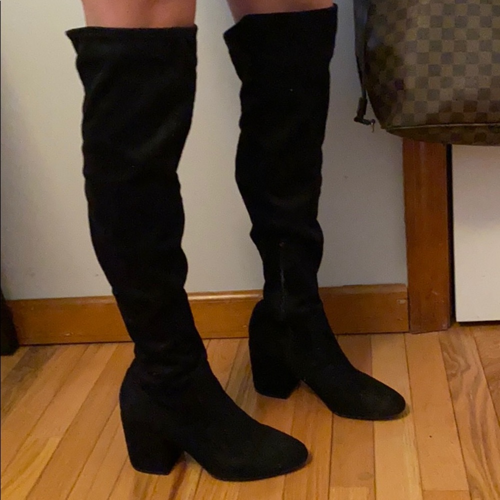 High over the knee black suede boots